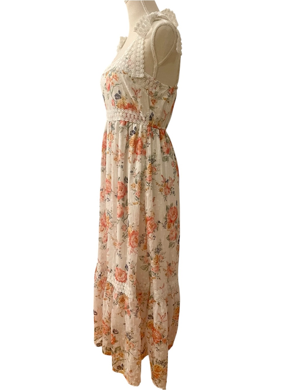 By The River Secret Rose Garden Midi Floral Tiered Sun Dress Size Medium - Picture 5 of 13